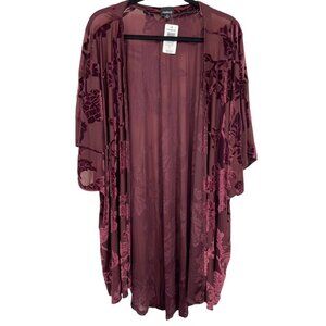 Torrid Women Velvet Kimono Cardigan Jacket Plus 4 4X Burnout Short Sleeve New